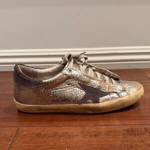 Golden Goose Silver and Brown Star Sneakers